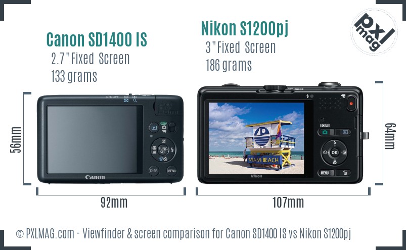 Canon SD1400 IS vs Nikon S1200pj Screen and Viewfinder comparison