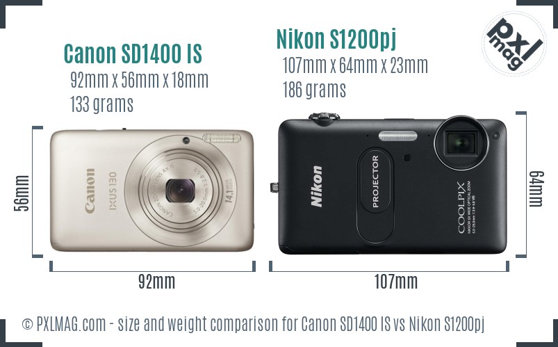 Canon SD1400 IS vs Nikon S1200pj size comparison
