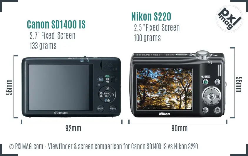 Canon SD1400 IS vs Nikon S220 Screen and Viewfinder comparison