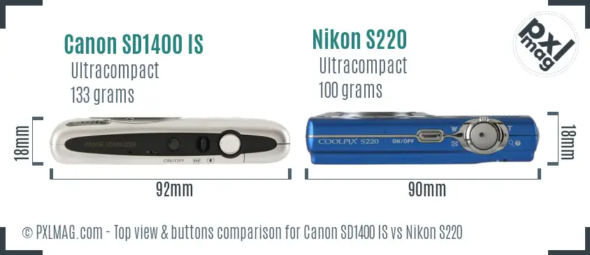 Canon SD1400 IS vs Nikon S220 top view buttons comparison
