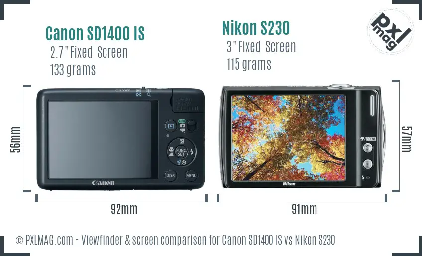 Canon SD1400 IS vs Nikon S230 Screen and Viewfinder comparison