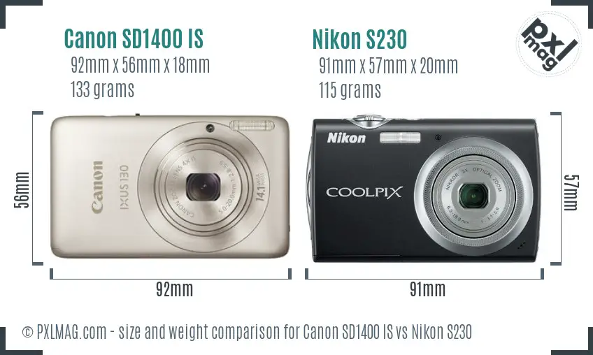 Canon SD1400 IS vs Nikon S230 size comparison