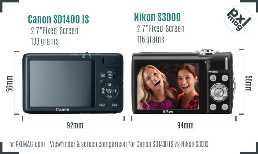 Canon SD1400 IS vs Nikon S3000 Screen and Viewfinder comparison