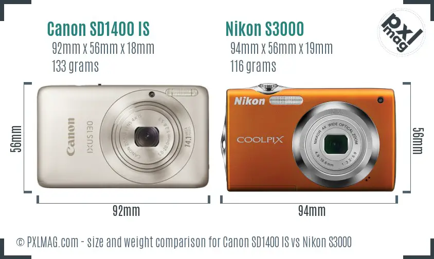 Canon SD1400 IS vs Nikon S3000 size comparison