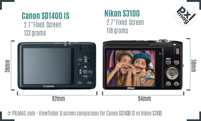 Canon SD1400 IS vs Nikon S3100 Screen and Viewfinder comparison