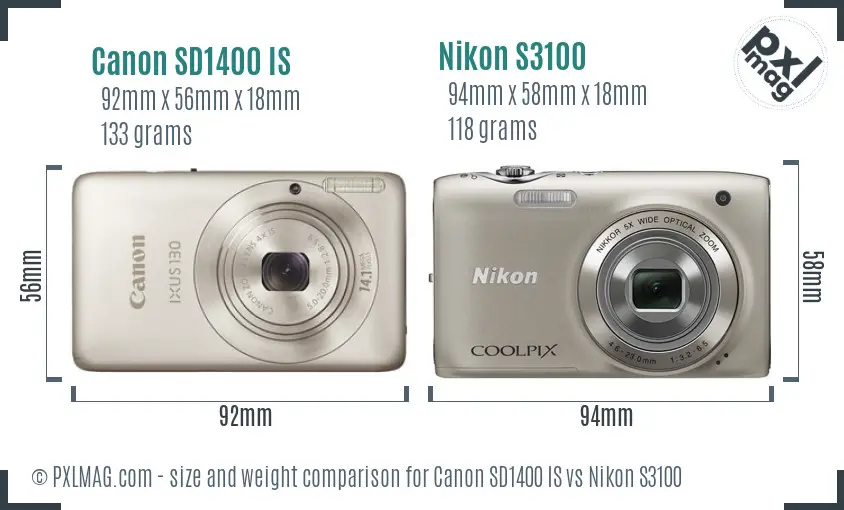 Canon SD1400 IS vs Nikon S3100 size comparison