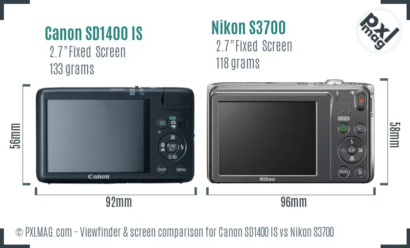 Canon SD1400 IS vs Nikon S3700 Screen and Viewfinder comparison