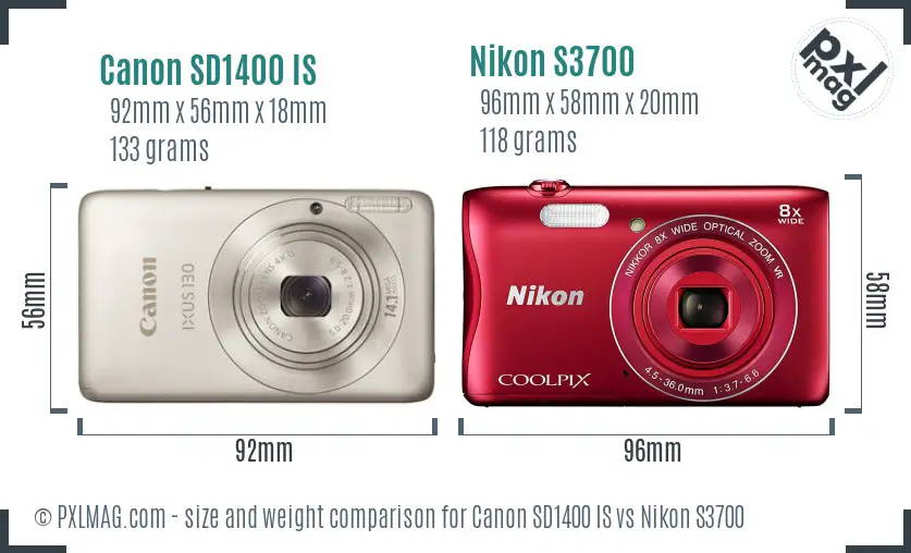 Canon SD1400 IS vs Nikon S3700 size comparison