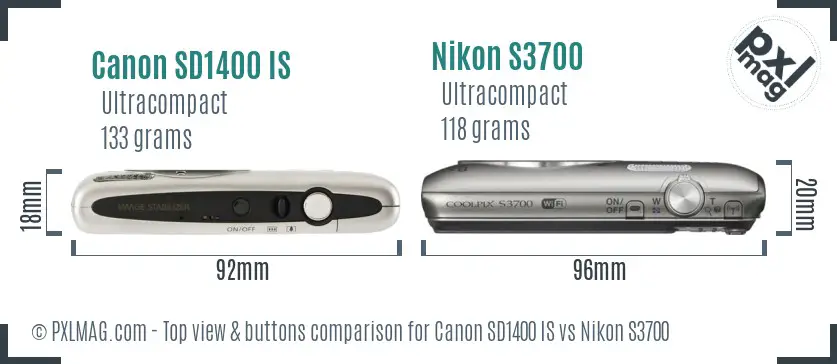 Canon SD1400 IS vs Nikon S3700 top view buttons comparison