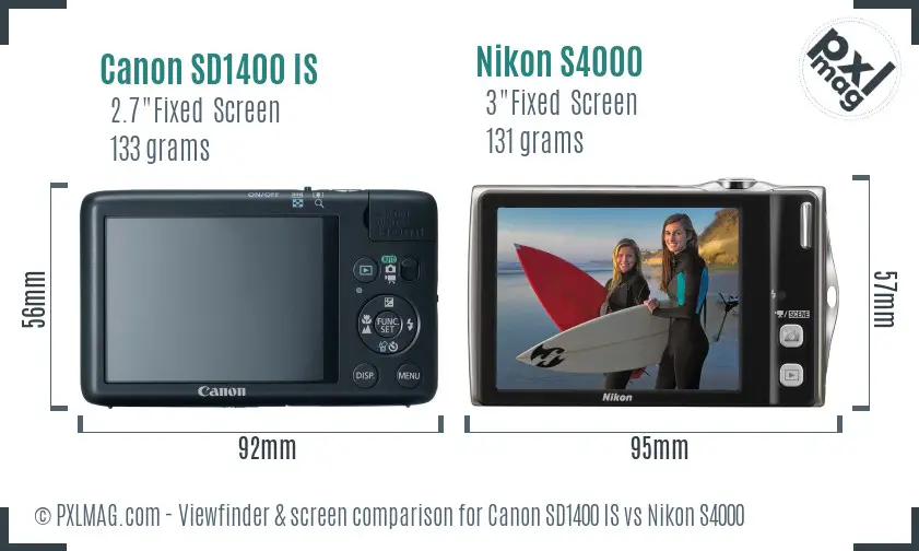 Canon SD1400 IS vs Nikon S4000 Screen and Viewfinder comparison