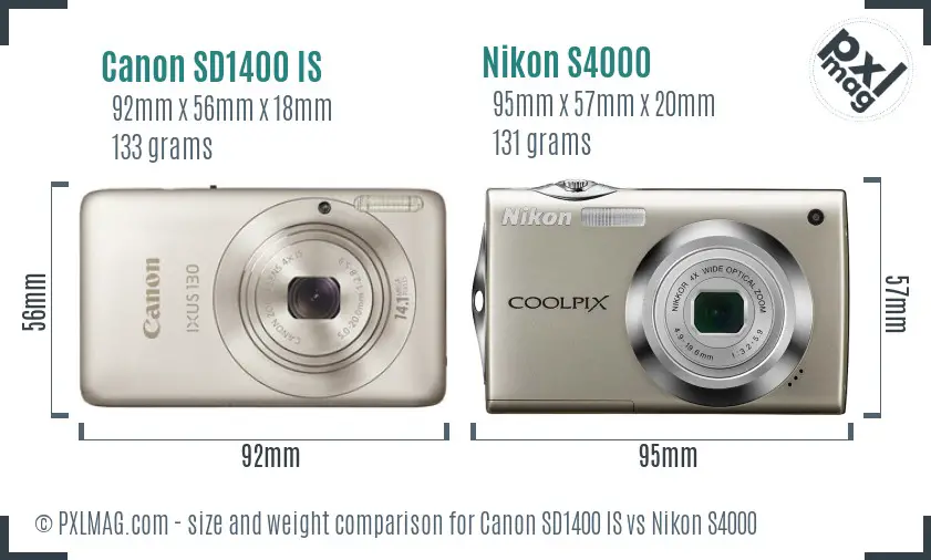 Canon SD1400 IS vs Nikon S4000 size comparison