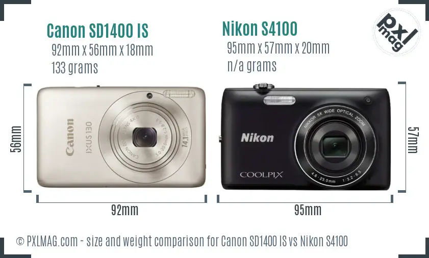 Canon SD1400 IS vs Nikon S4100 size comparison Canon SD1400 IS vs Nikon S4100 size comparison