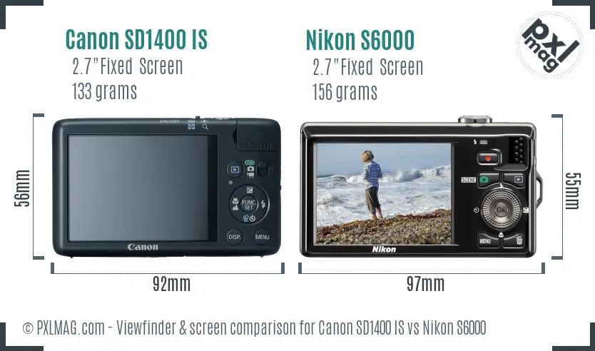 Canon SD1400 IS vs Nikon S6000 Screen and Viewfinder comparison