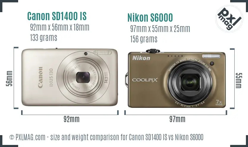 Canon SD1400 IS vs Nikon S6000 size comparison