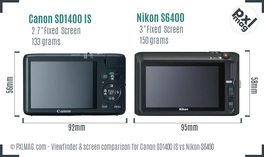 Canon SD1400 IS vs Nikon S6400 Screen and Viewfinder comparison
