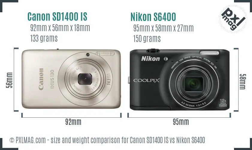Canon SD1400 IS vs Nikon S6400 size comparison