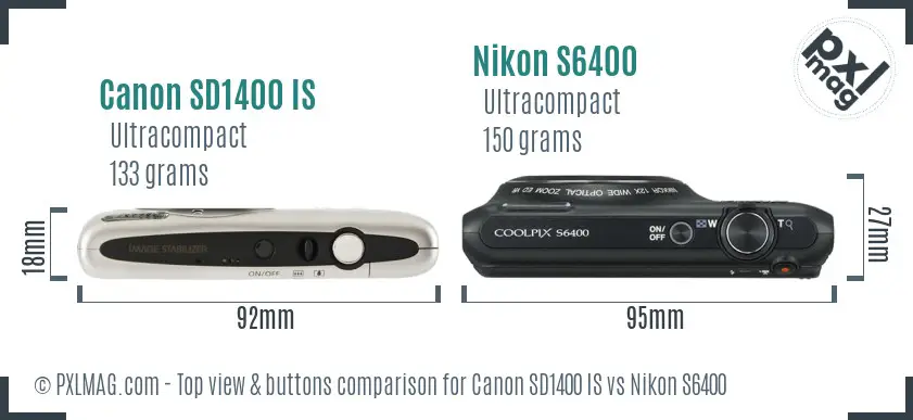 Canon SD1400 IS vs Nikon S6400 top view buttons comparison