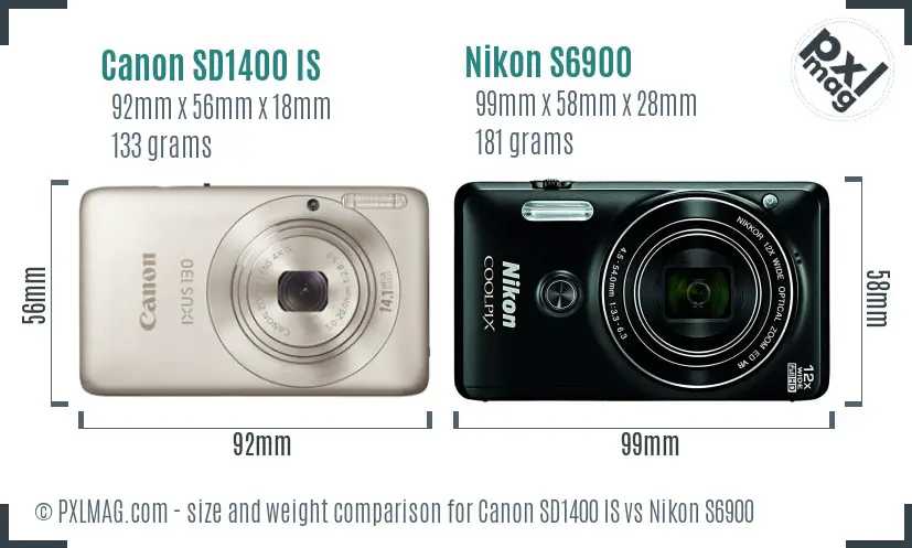 Canon SD1400 IS vs Nikon S6900 size comparison