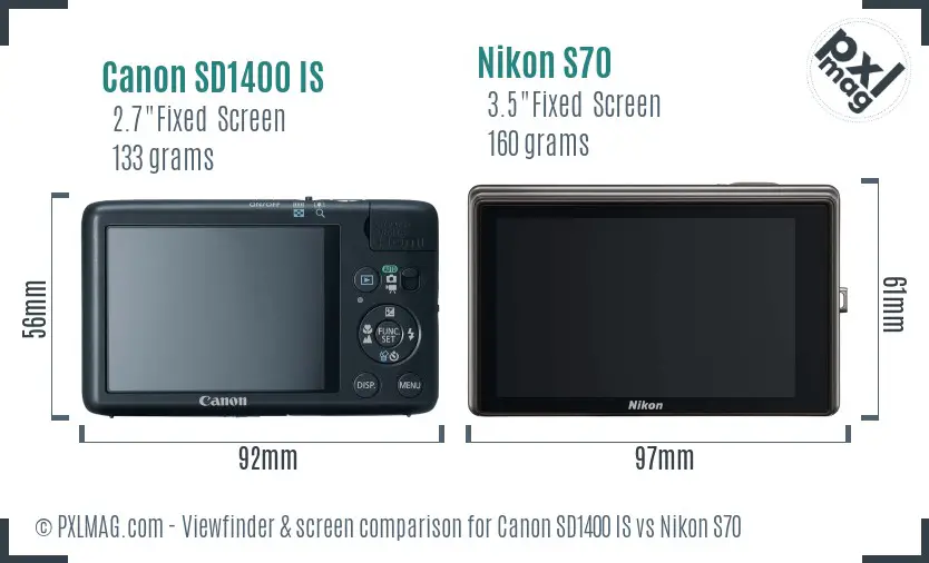Canon SD1400 IS vs Nikon S70 Screen and Viewfinder comparison