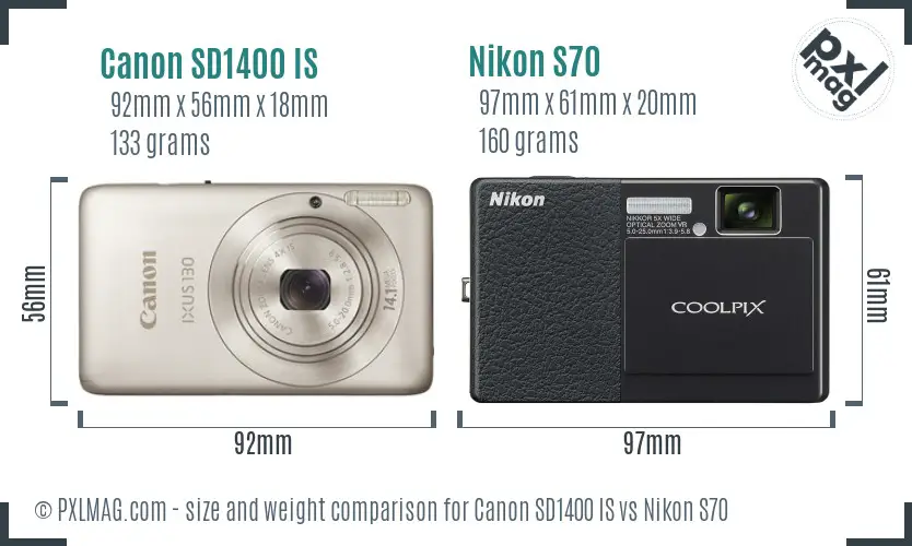 Canon SD1400 IS vs Nikon S70 size comparison