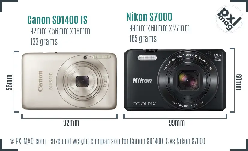 Canon SD1400 IS vs Nikon S7000 size comparison