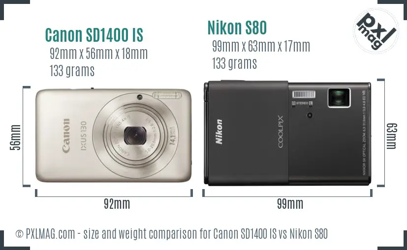 Canon SD1400 IS vs Nikon S80 size comparison