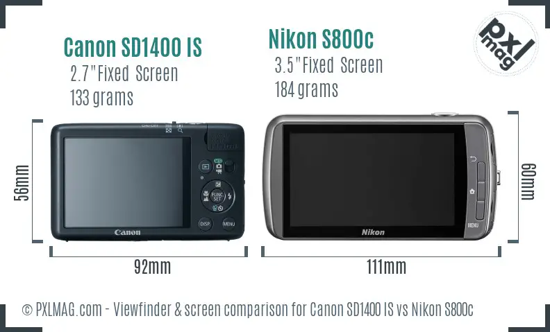 Canon SD1400 IS vs Nikon S800c Screen and Viewfinder comparison