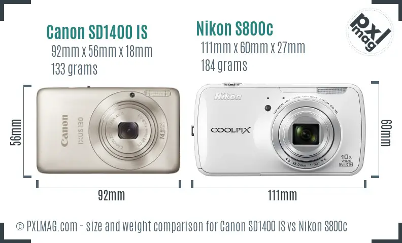 Canon SD1400 IS vs Nikon S800c size comparison