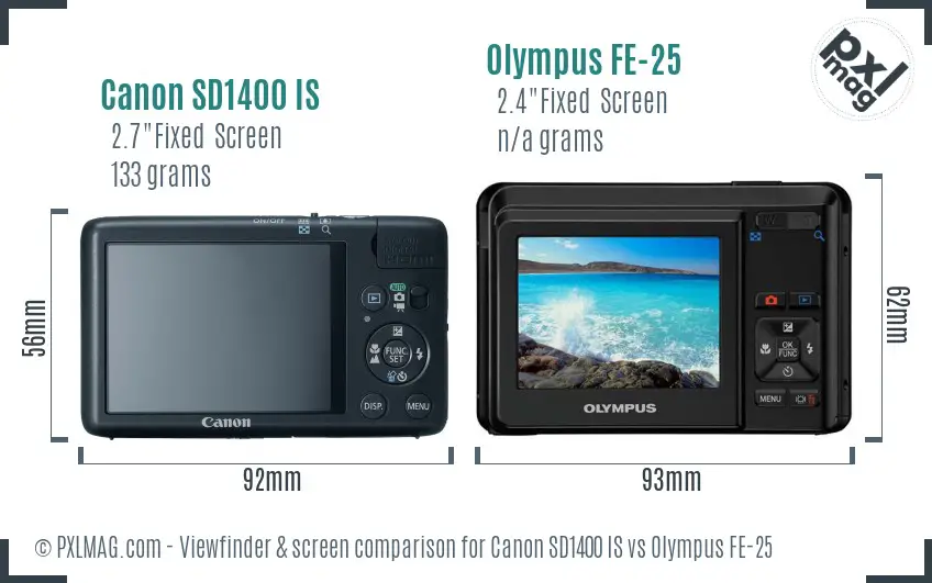 Canon SD1400 IS vs Olympus FE-25 Screen and Viewfinder comparison Canon SD1400 IS vs Olympus FE-25 Screen and Viewfinder comparison