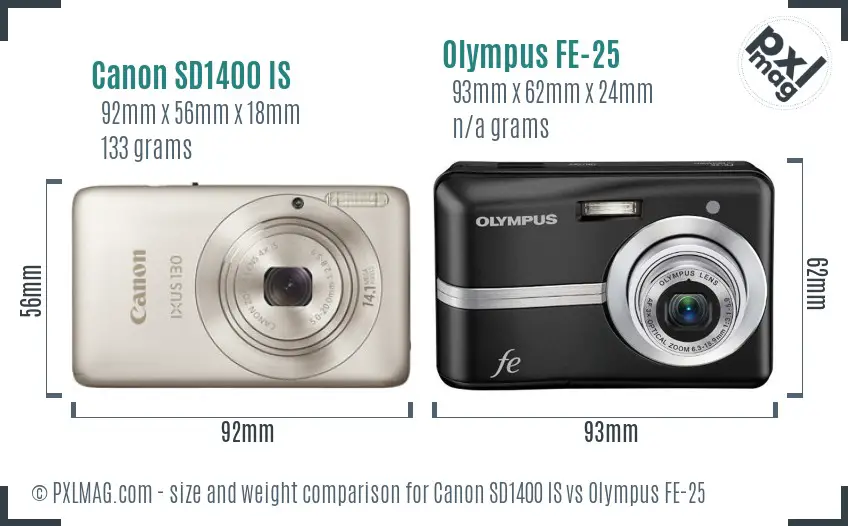 Canon SD1400 IS vs Olympus FE-25 size comparison Canon SD1400 IS vs Olympus FE-25 size comparison