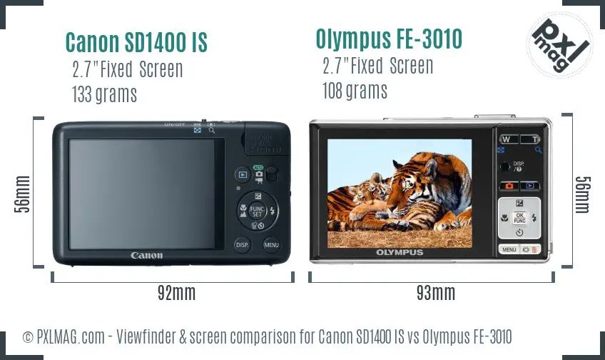 Canon SD1400 IS vs Olympus FE-3010 Screen and Viewfinder comparison