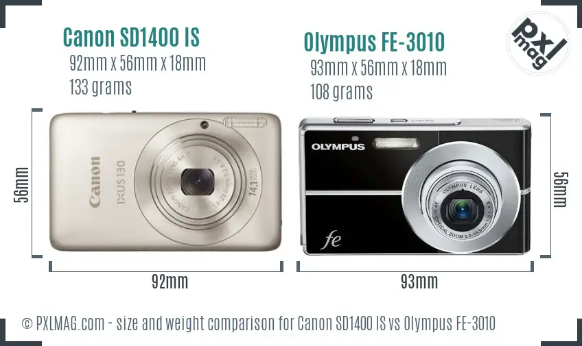 Canon SD1400 IS vs Olympus FE-3010 size comparison