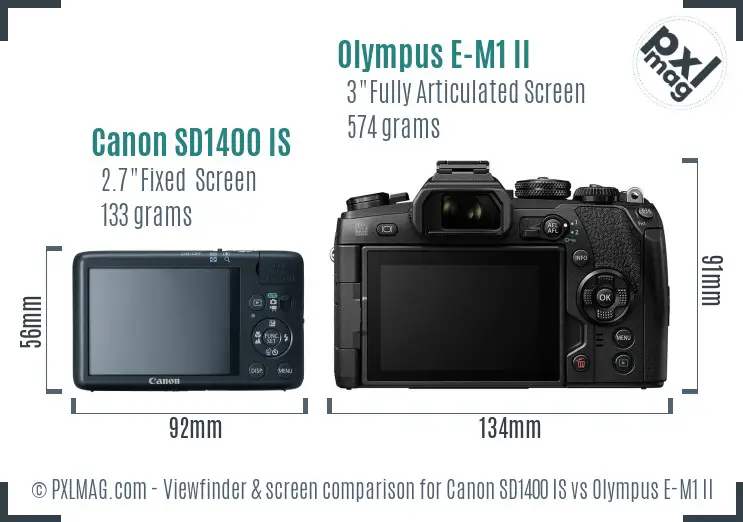 Canon SD1400 IS vs Olympus E-M1 II Screen and Viewfinder comparison