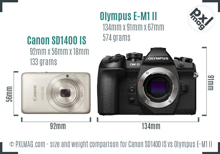 Canon SD1400 IS vs Olympus E-M1 II size comparison