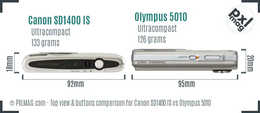 Canon SD1400 IS vs Olympus 5010 top view buttons comparison