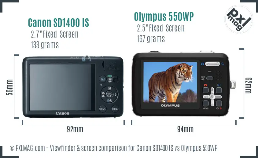 Canon SD1400 IS vs Olympus 550WP Screen and Viewfinder comparison