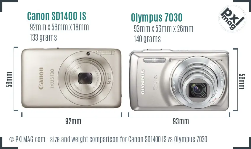 Canon SD1400 IS vs Olympus 7030 size comparison