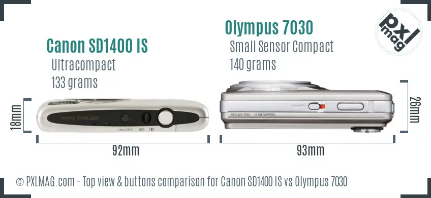 Canon SD1400 IS vs Olympus 7030 top view buttons comparison