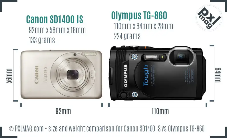 Canon SD1400 IS vs Olympus TG-860 size comparison