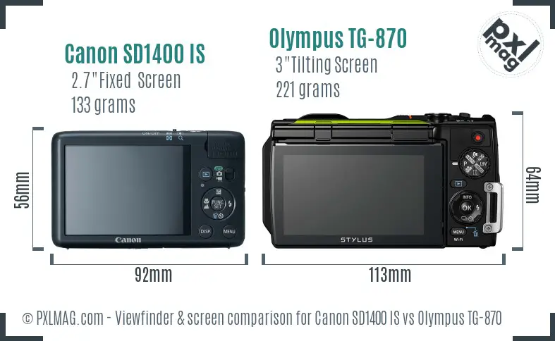 Canon SD1400 IS vs Olympus TG-870 Screen and Viewfinder comparison