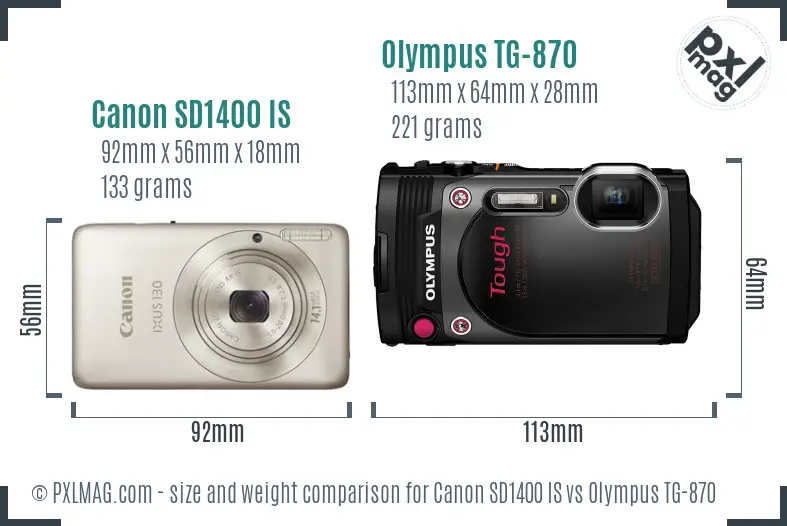 Canon SD1400 IS vs Olympus TG-870 size comparison