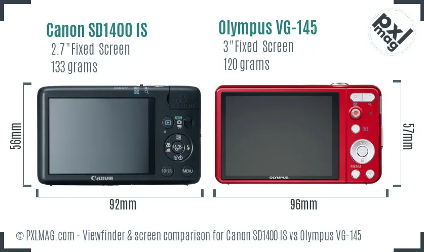 Canon SD1400 IS vs Olympus VG-145 Screen and Viewfinder comparison