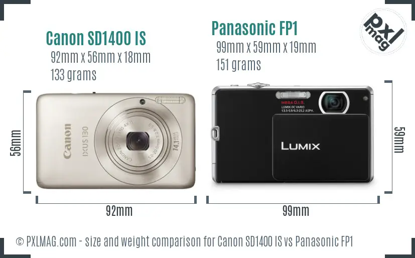 Canon SD1400 IS vs Panasonic FP1 size comparison