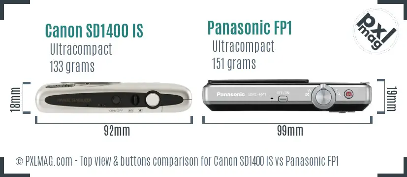 Canon SD1400 IS vs Panasonic FP1 top view buttons comparison