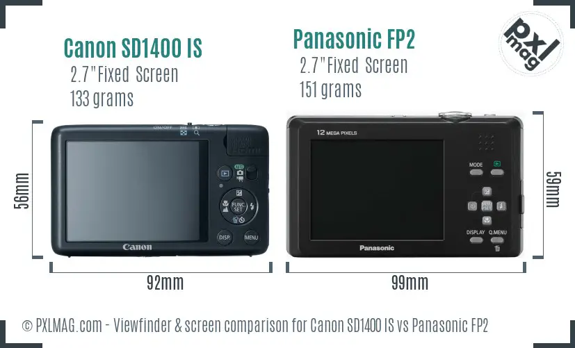 Canon SD1400 IS vs Panasonic FP2 Screen and Viewfinder comparison