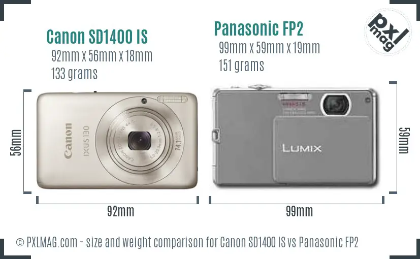 Canon SD1400 IS vs Panasonic FP2 size comparison