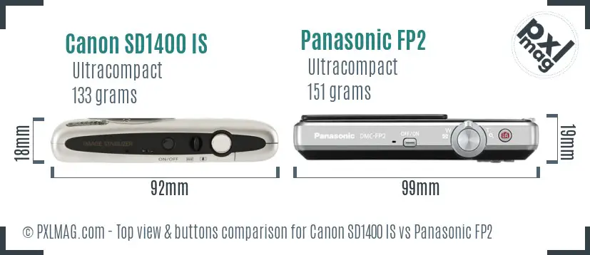 Canon SD1400 IS vs Panasonic FP2 top view buttons comparison