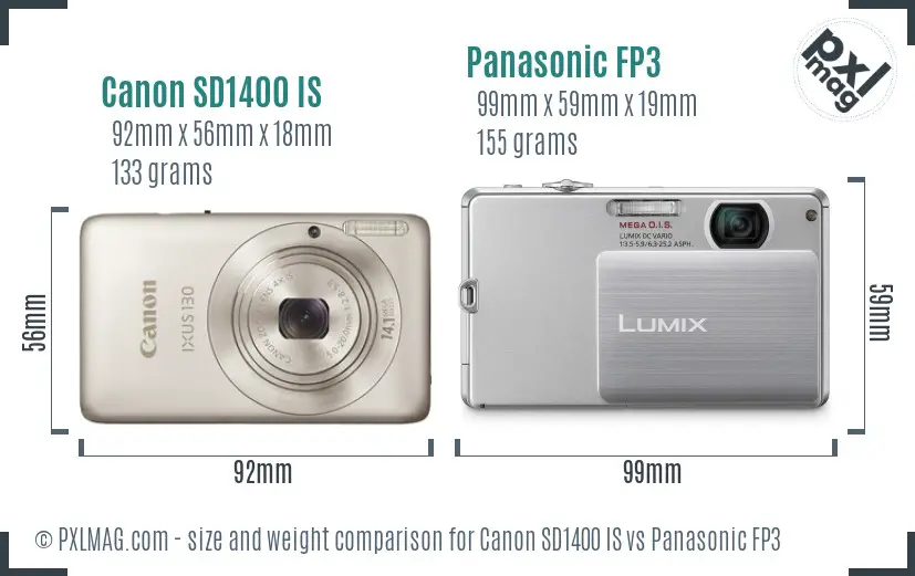 Canon SD1400 IS vs Panasonic FP3 size comparison Canon SD1400 IS vs Panasonic FP3 size comparison