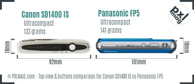 Canon SD1400 IS vs Panasonic FP5 top view buttons comparison