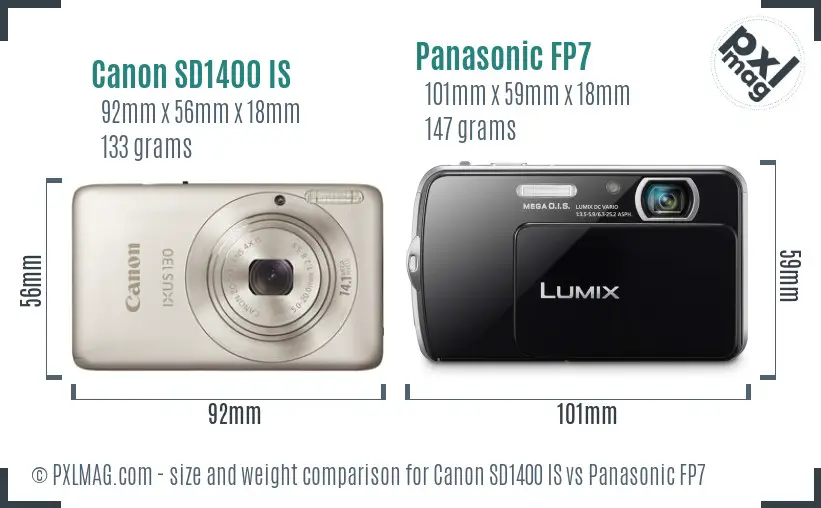 Canon SD1400 IS vs Panasonic FP7 size comparison